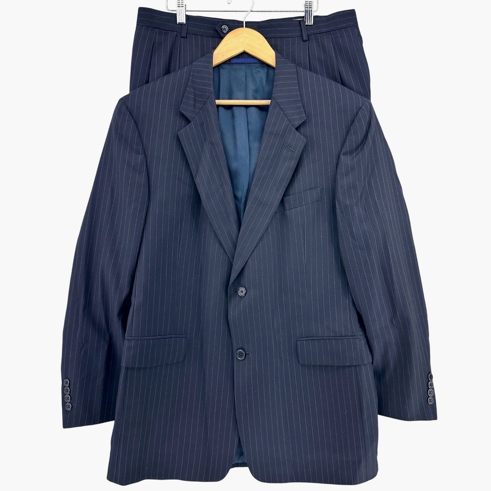 VTG Daniel Cremieux Collection Loro Piana Navy Pinstripe Wool Suit Mens 41R 34W